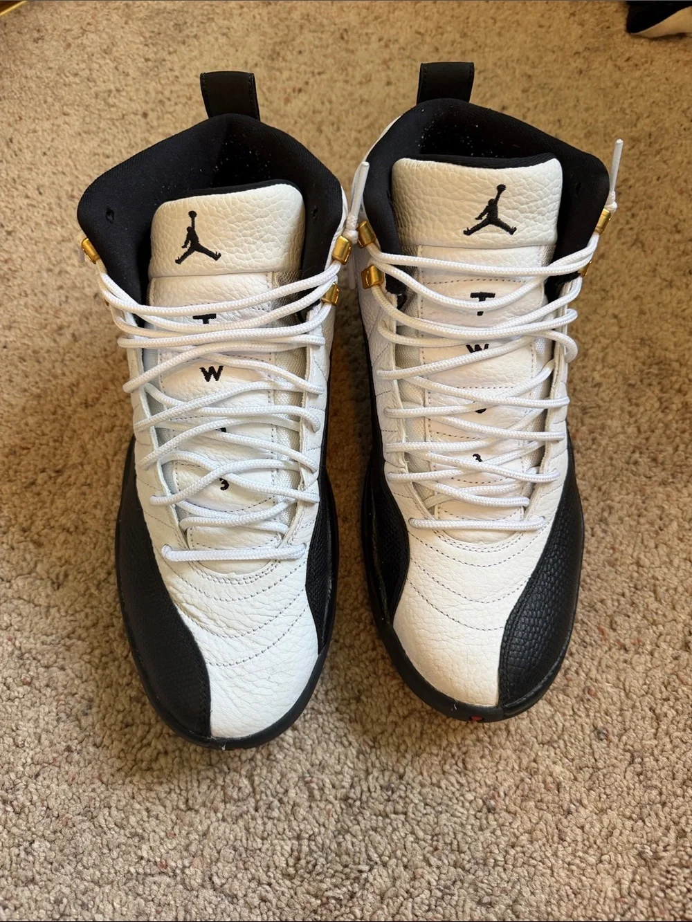 Jordan White and Black High-Top Sneakers with Gold Accents